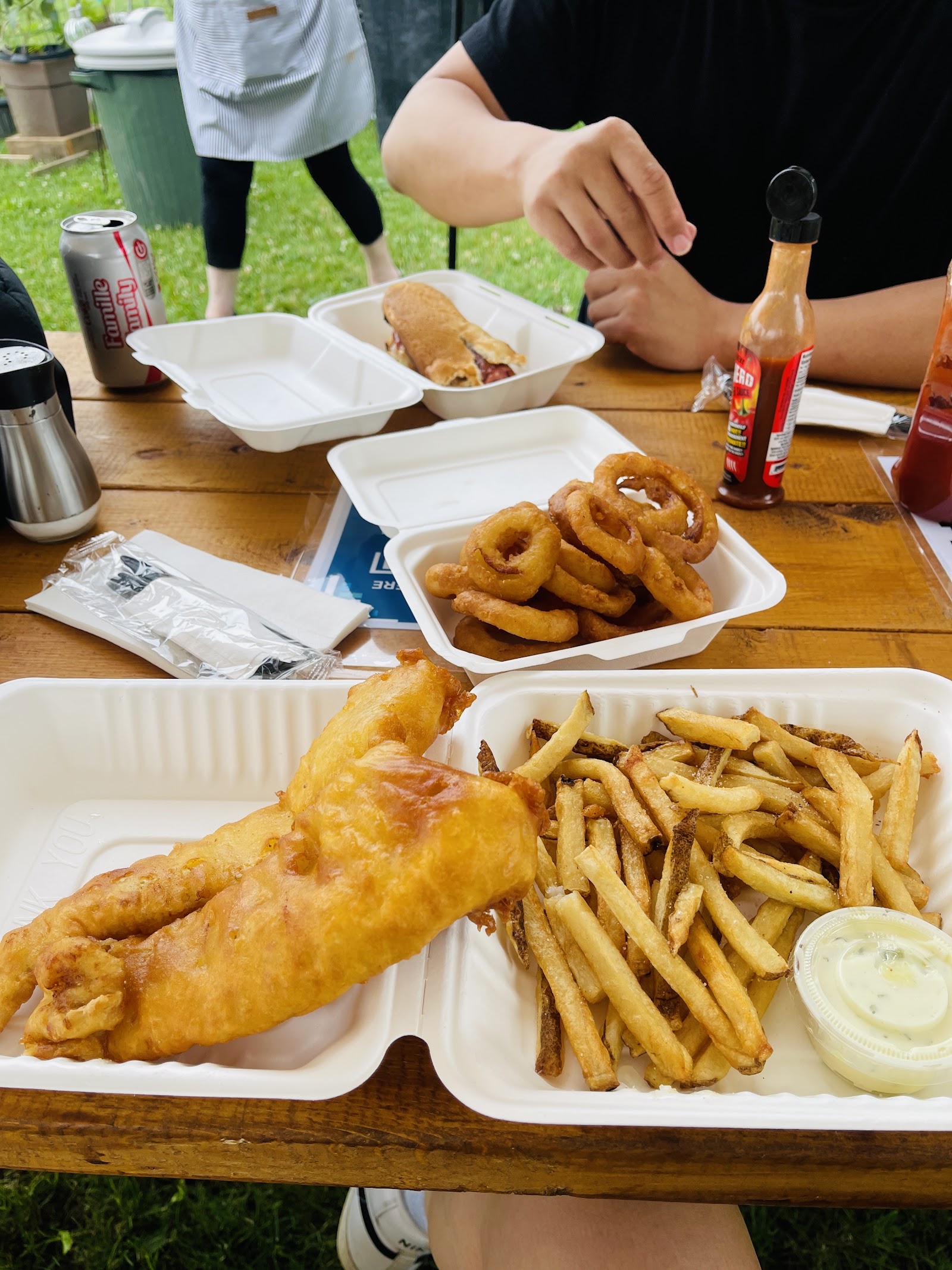 Customer photo of Sammies hand-battered pollock with fresh-cut chips and onion rings